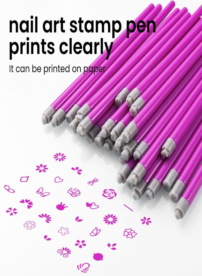 ESUOHYM Nail Art Stamp Pen Set Butterfly Flower Nail Stamper Pen 3s Quick Nail Art Tools with Different Patterns, For Beginner DIY Salon Manicure (Rose Red, Large Pack) - Image 5